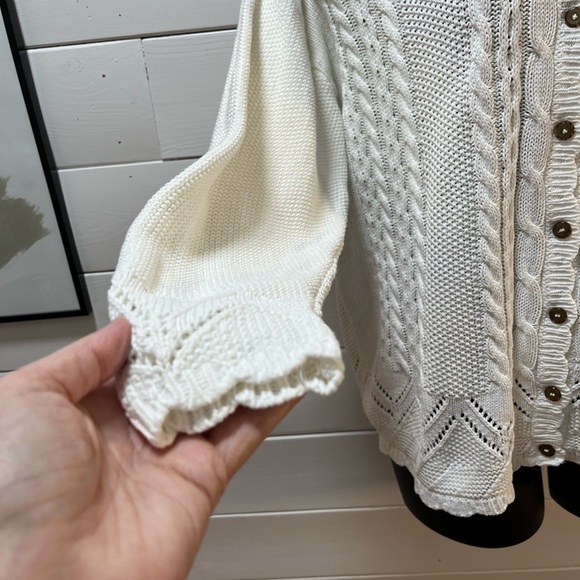 COTTON ROAD VINTAGE – White Cable Knit Cardigan – Oversized L - Picture 5 of 11
